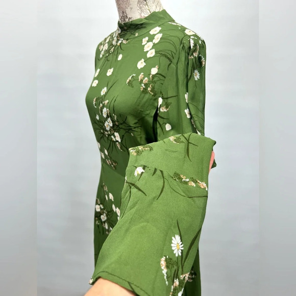 REFORMATION Lomita Green floral long sleeve open back PERSIS mini dress size 10. - Picture 6 of 16